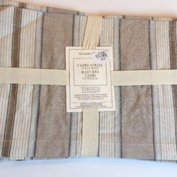 Williams Sonoma Capri Stripe Place Mats Tan Cream Linen Cotton Set of 4 - Picture 1 of 3